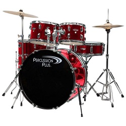Percussion Plus PP4100BRD 5-Piece Drum Set, Brushed Red